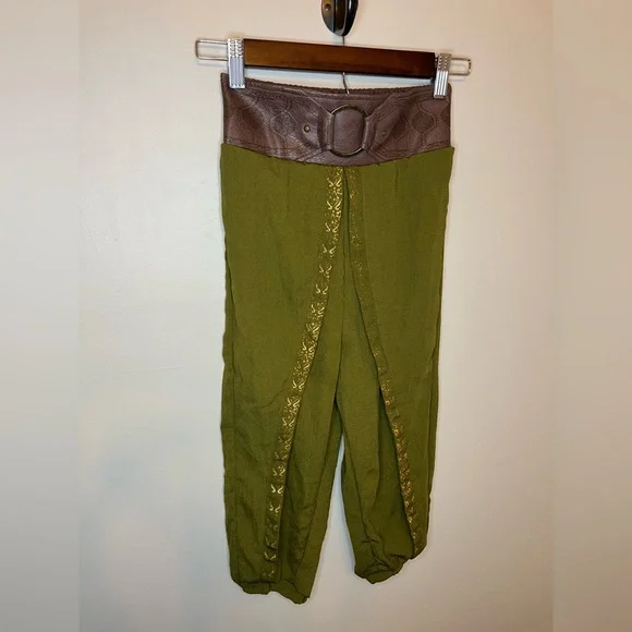 Disney Raya and the Last Dragon Green Harem Pants Brown Belt Size 7/8 Girls EUC - Picture 2 of 6